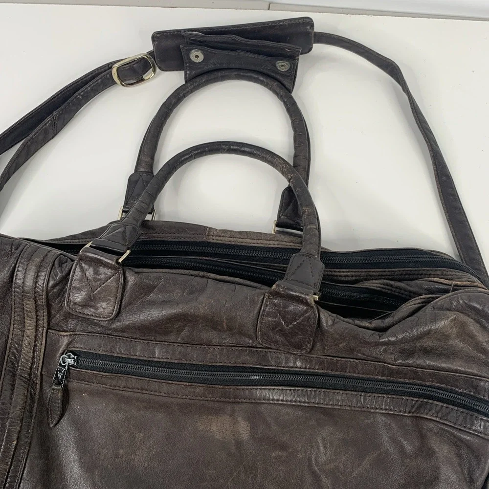 VTG Scully Western Duffle Bag Leather Zipper Walnut w Strap‎ And Leather Handle